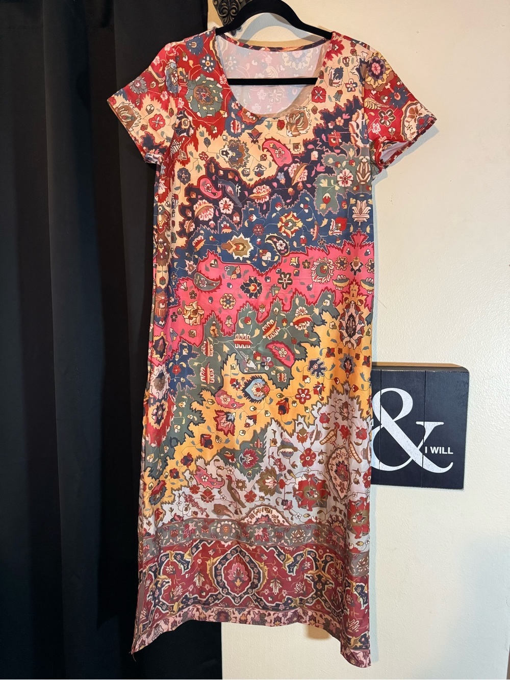 Multicolor Floral Patchwork Short Sleeve Midi Dress